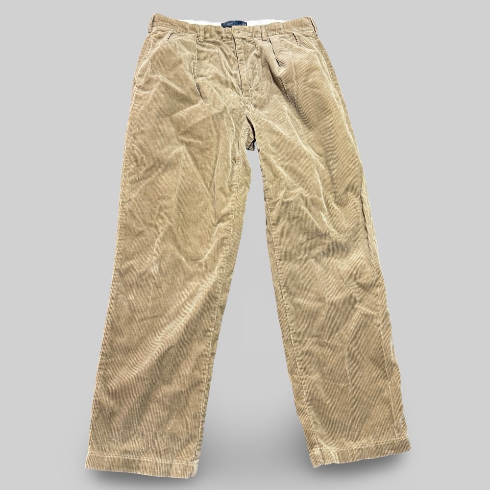 VTG Polo Ralph Lauren Andrew Pant Corduroy Tan 36x32 Pleated Cuffed Preppy 90s